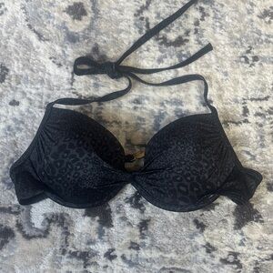 Victoria’s Secret Black Leopard Push Up Bikini Top Halter Size 34B